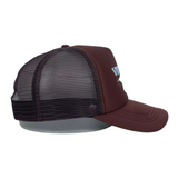 Trucker Cap – Maroon Colour | Cool Blue Puff Print | Solid White Stitch